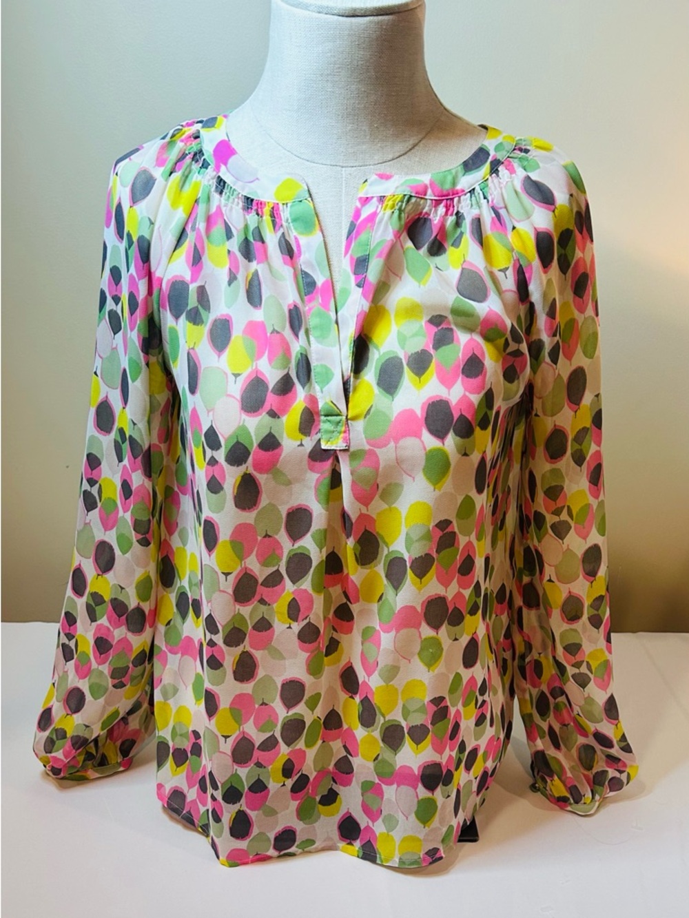 BODEN Felicity Top Sheer Split Neck Balloon Sleeve Blouse/White Silk Size 6